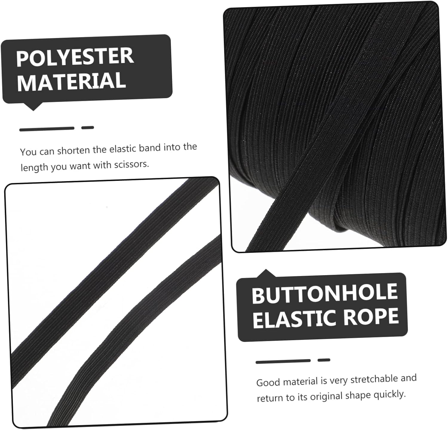 Veemoon 1 Roll Stretch Elastic Band Replacement Elastic Cord Black High Sewing Knitted Band