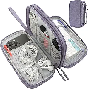 Travel Electronic Organizer Pouch Bag, Waterproof Portable Electronic Accessories Storage Multifunctional Case for USB, Cable, Cord, Charger, Phone, Power Bank, Earphone (Purple, Large)