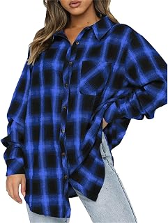 Silunma2021 Women's Plaid Casual Long Sleeves Shirts Loose Button Down Casual Shirts Classic Tunic Fashion Blouse Top