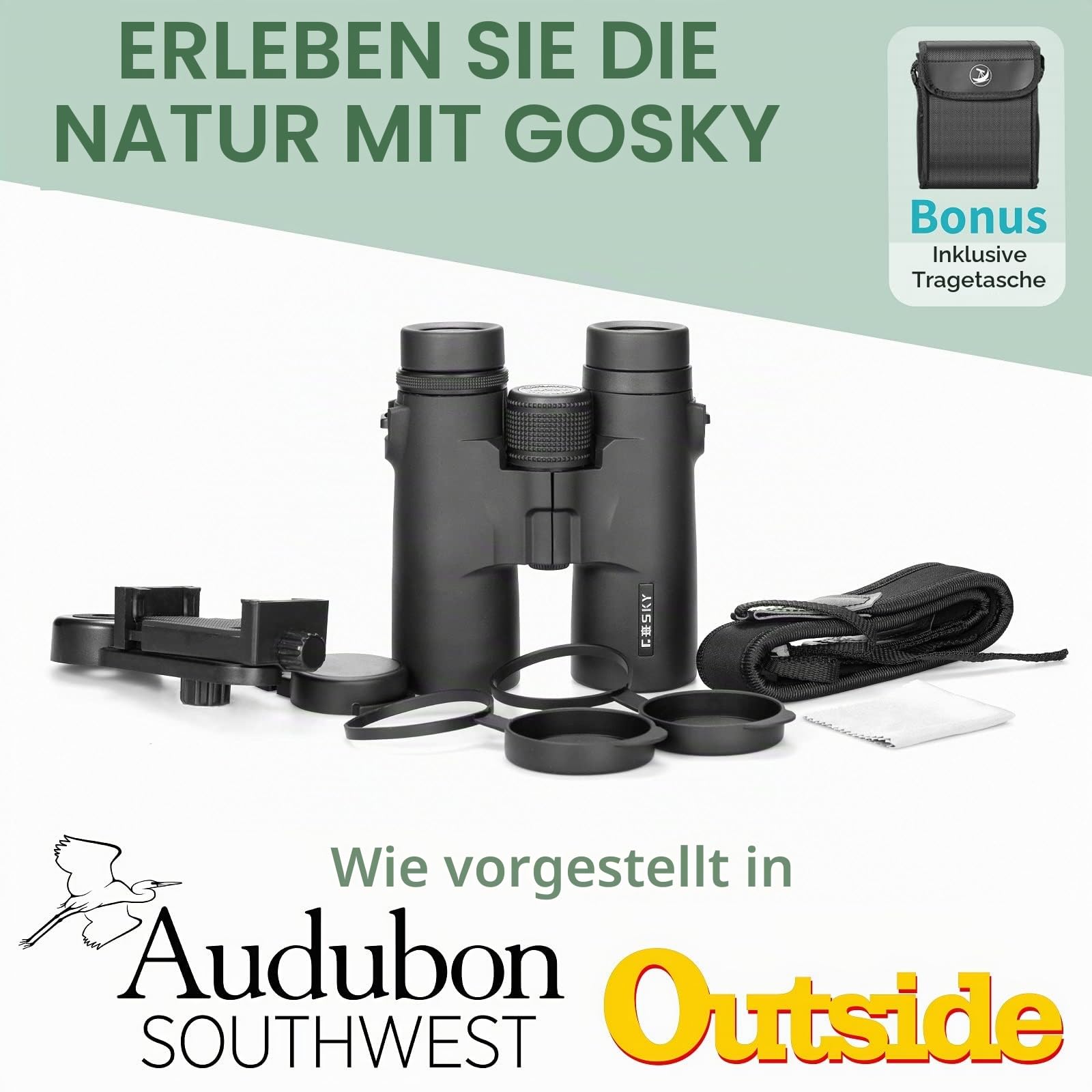 Gosky 10x42 HD Fernglas für Erwachsene - Professionell für Vogelbeobachtung, Reisen, Jagd, Konzert, Sport - BAK4 Prism FMC-Objektiv - Mit Telefonadapter