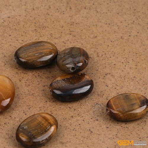 Miniatura 6 de GEM-Inside - Cuentas ovaladas naturales de 0.394 x 0.551 in, ojo de tigre amarillo, piedras preciosas de energía curativa para la fabricación de