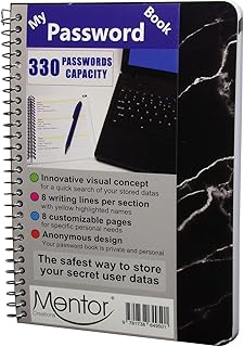Mentor Creations My password book - 7" X 5" Quick search design password and private code journal (Black Marble, Regular)
