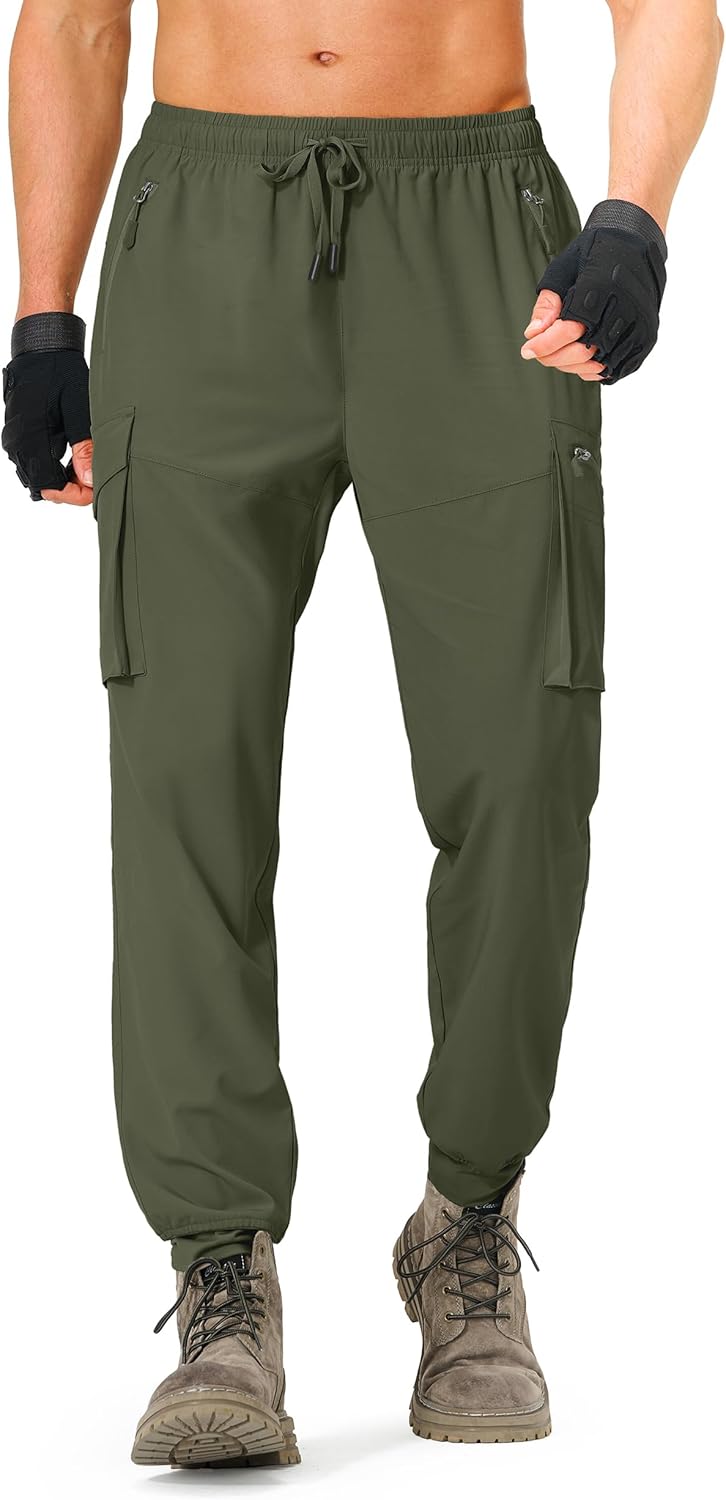 Men's Hiking Pants Cargo Lightweight Quick Dry Elastic Waist Golf Joggers with Zipper Pockets Water Resistant - Image 2