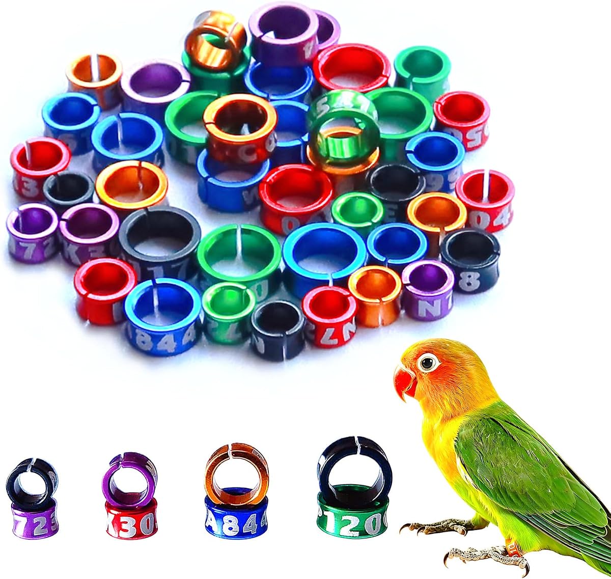 60 bandas abiertas para patas de anillos de pájaros, anillos para patas de loros, anillos para patas de pájaros, anillos de reconocimiento de aleación de aluminio, etiquetas para pájaros para loros, peonías, palomas, hibiscos, codornices, pollos rutinarios (diámetro 4 mm)