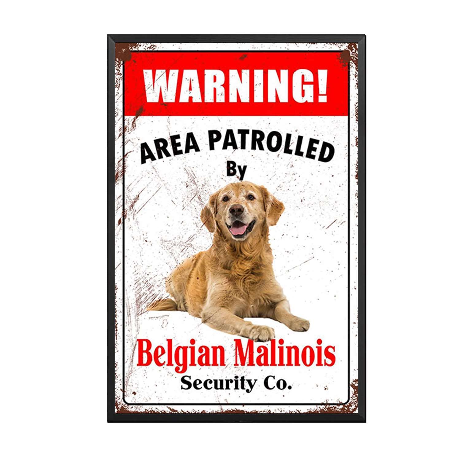 Tin Sign Warning Area Patrolled by Belgian Restoring Ancient Ways Garage Home Cafe Bar Farm Wall Bathroom Decor The Mural 8x12inch-Metal Frame