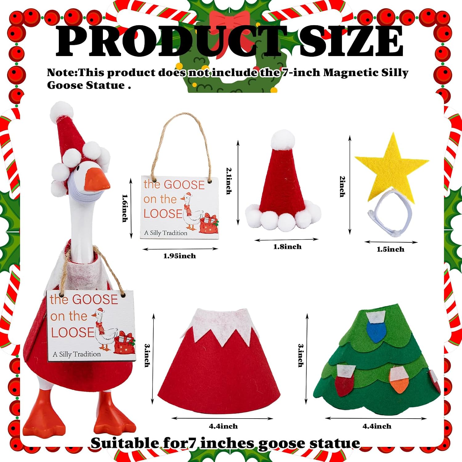 2 Set Christmas Desk Goose Outfit Set 7 Inch Mini Porch Goose Costumes Felt Capes Santa Hats with Wooden Sign Magnetic Goose Statue Accessory for Table Decor