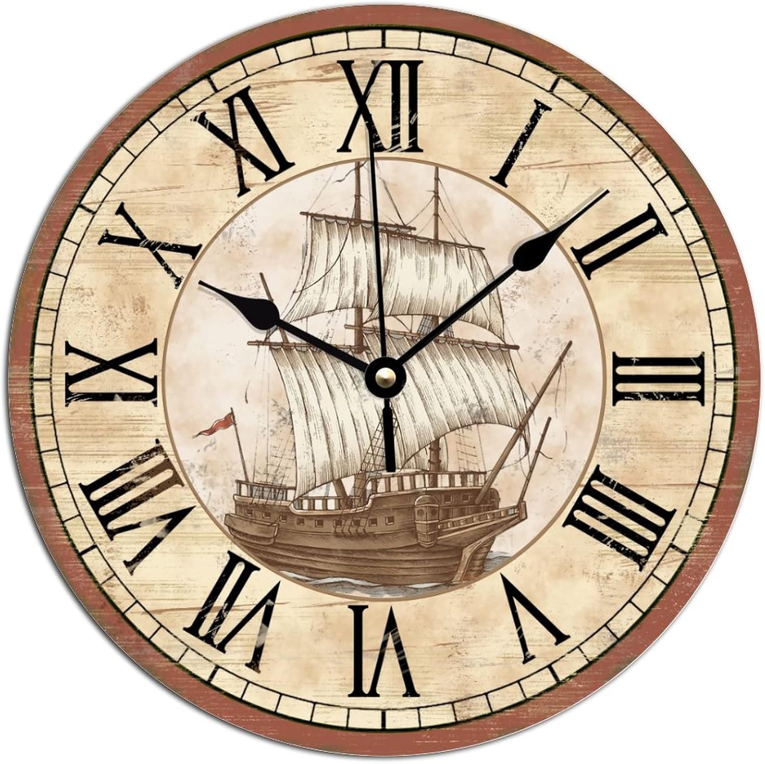 Amazon.com: Vinisong Art Clock Vintage Nautical Sailing Boat PVC Clock ...