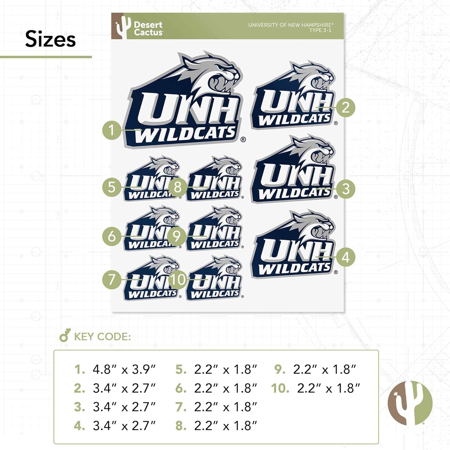Desert Cactus University of New Hampshire Sticker UNH Wildcats Sticker Vinyl Decals Laptop Water Bottle Car Scrapbook Sheet T3 (Type 3-1) - Image 2