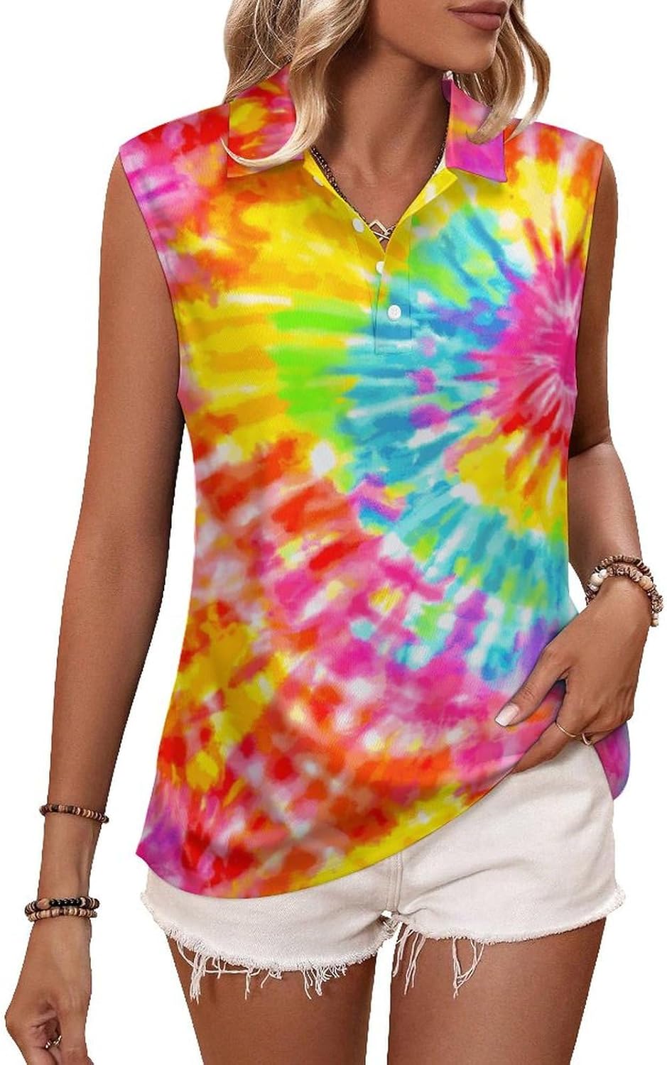 joo meryer Women's Sleeveless Golf Polo Shirts Tie Dye Quick Dry Workout Tank Tops Athletic Shirts