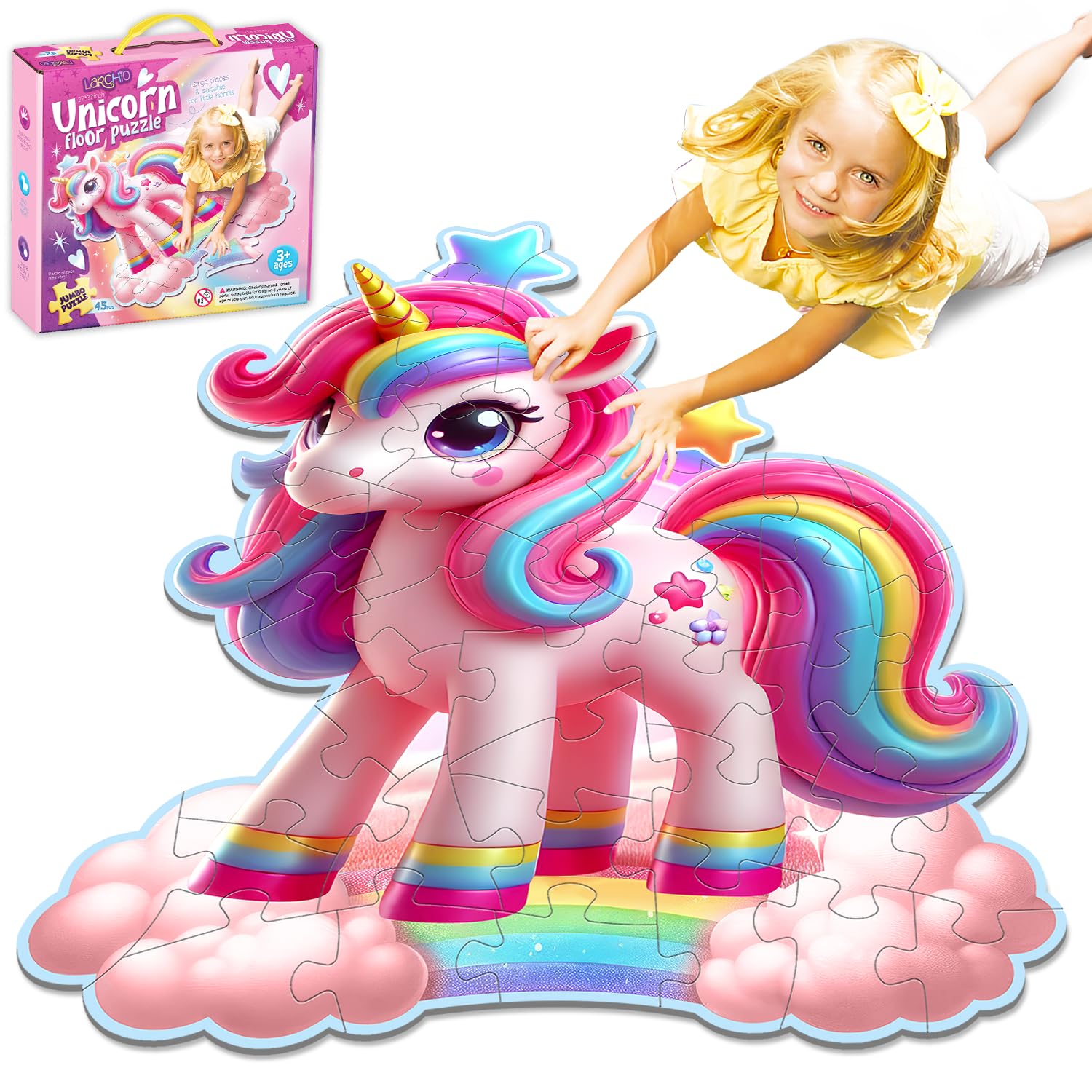 Unicorn Floor Puzzles for Kids Age 4-6, 45PCS Giant Floor Puzzles Educational Jigsaw Puzzles for Kids Unicorn Gifts for Girls 4 5 6 7 8 Years Old