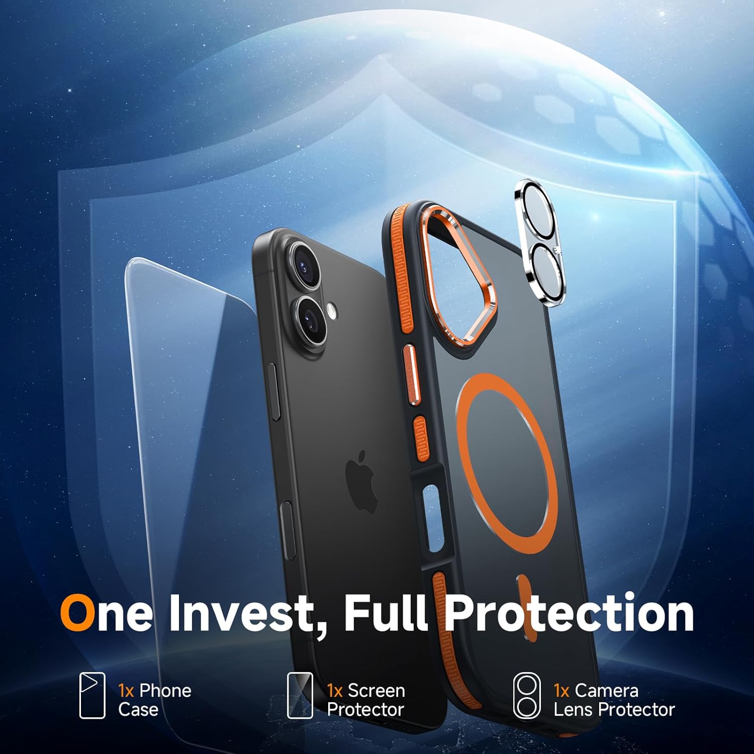 Magnetic 3 in 1 for iPhone 17 Case, [Omni-Directional Protection] with 1x Screen Protector + 1x Camera Cover, [Seamless Work with Magsafe] Translucent Protective Silm Phone Case for iPhone 17 Orange - Image 2