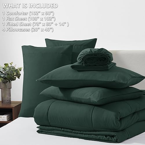 Miniatura 6 de CozyLux Juego de edredón tamaño King, color verde bosque, cama de 7 piezas en una bolsa, edredón verde tamaño King, juegos de ropa de cama para