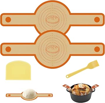 2 Pcs Silicone Round Bread Sling, Non Stick Reusable Bread Mats with Heat-Resistant Handles, Easy Clean & Reusable, Ideal for Sourdough Transfer & Anti-Scalding, Bread Making for Dutch Oven