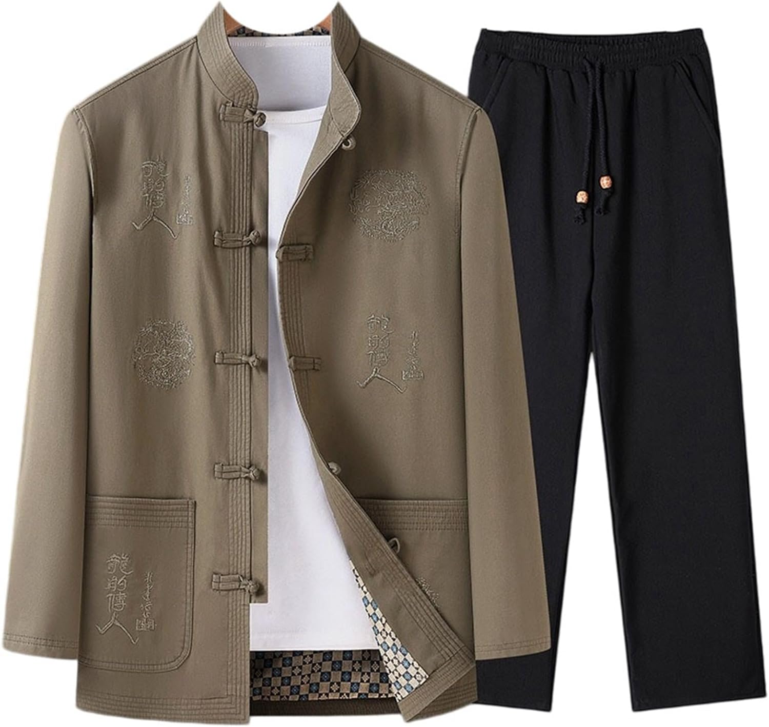 Elderly Men's Lightweight Tang Suit Jacket Spring Autumn 2-Piece Set