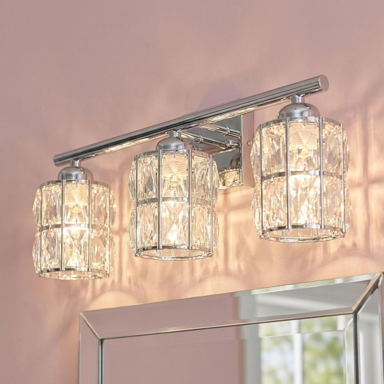 Quoizel Gibson 21" Glam Vanity Light, 3-Light, Polished Chrome Clear Crystal Glass, Dimmable, Up/Down Mount, ETL Damp-Rated