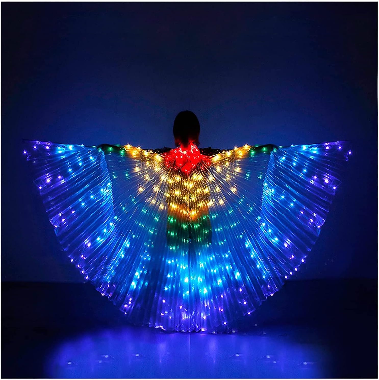DELLMAO LED Lights Belly Dance Wings Girls Colorful Butterfly Glow Angel Dance Wings with Telescopic Sticks Flexible Rods for Adults