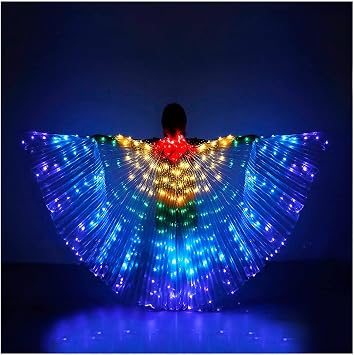 DELLMAO LED Lights Belly Dance Wings Girls Colorful Butterfly Glow Angel Dance Wings with Telescopic Sticks Flexible Rods for Adults