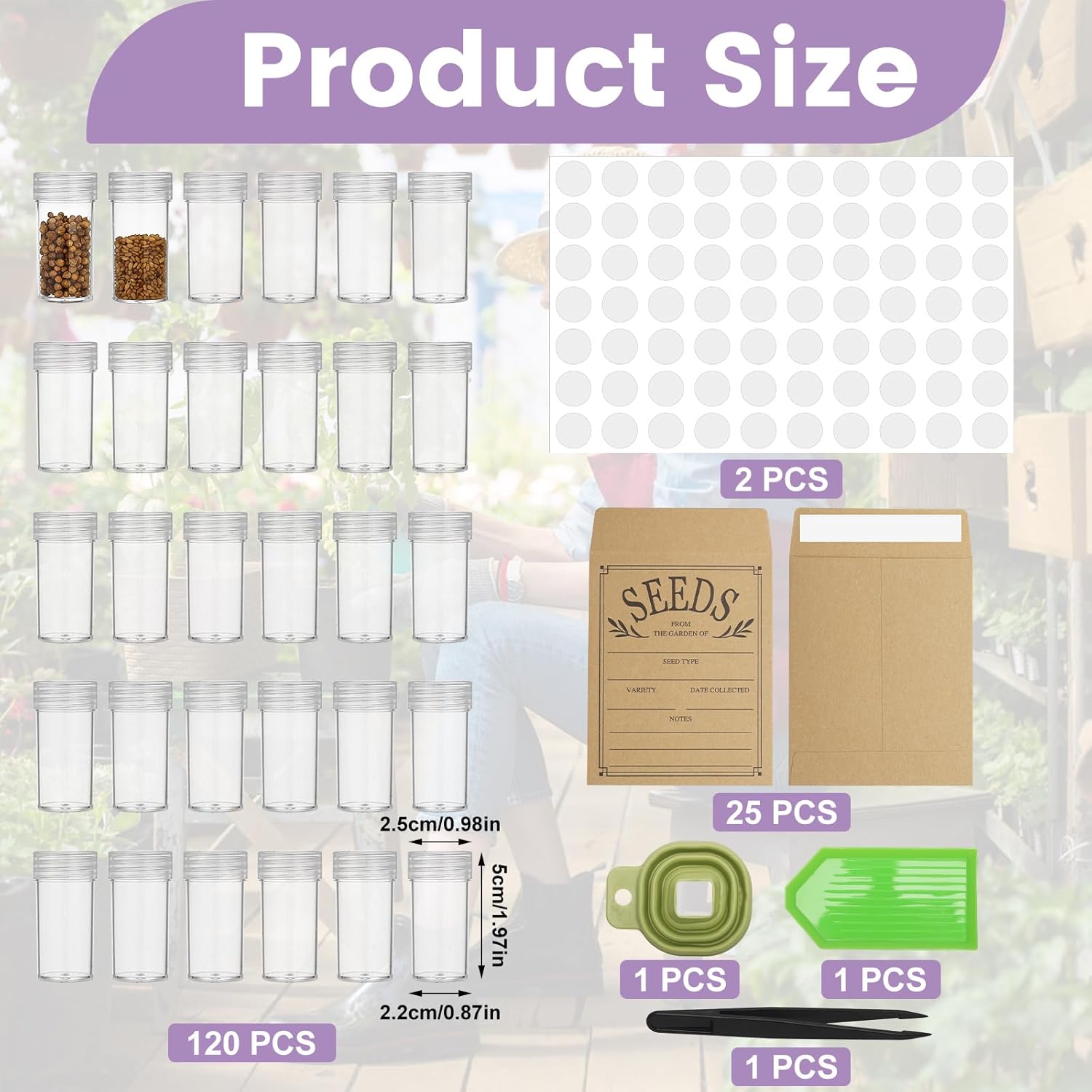 120 Slots Seed Storage Box with 25 Envelopes and Tools, Large Sturdy Storage Organizer for Garden Plant Seeds, Seed Bank with Zipper, Label, Funnel, Tweezers, Tray (Seeds Not Included) - Image 2