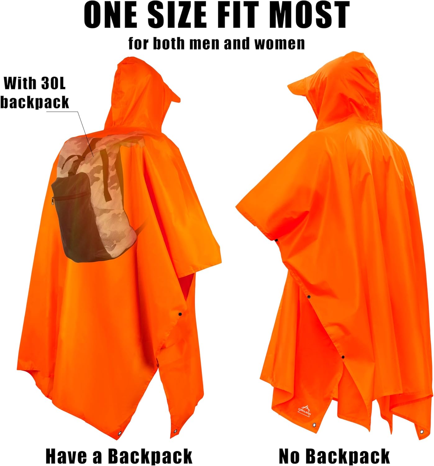 Coralrain Hooded Rain Poncho Lightweight Waterproof Unisex Raincoat Jacket with Pocket for Men Women Adult - Image 4