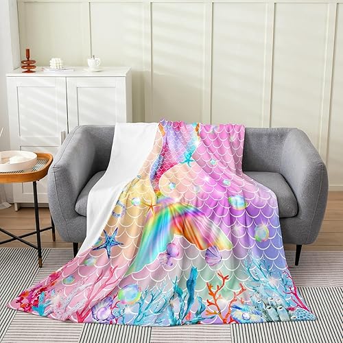 Erosebridal Manta de cola de sirena para niños, manta de vellón de sirena de 40 x 50 pulgadas para niñas, manta de franela de escamas de peces