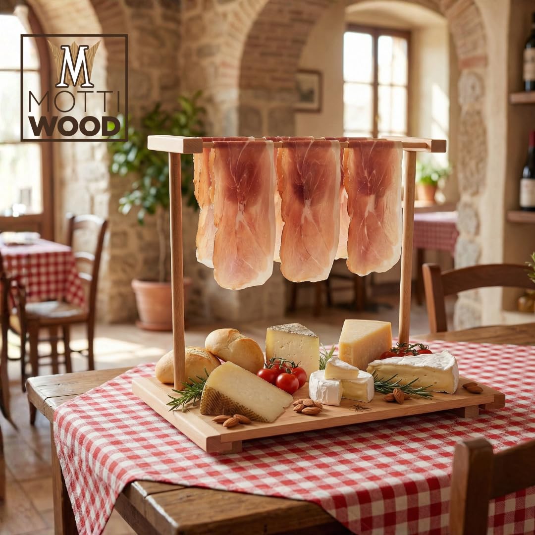 Mottinox - Vassoio Per Aperitivo in 100% Legno Di Faggio, Appendi Prosciutto, Smontabile, 37x49x27