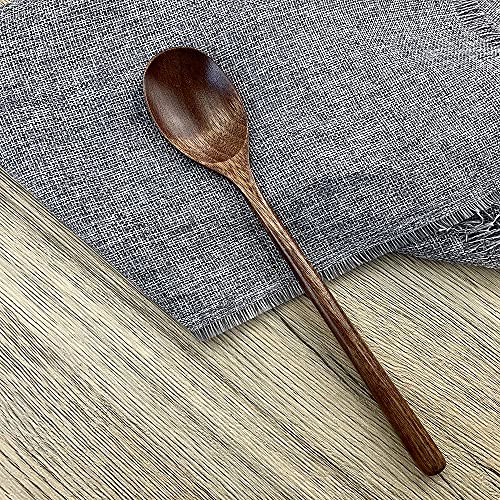 Image of Wooden Spoons for Eating, ADLORYEA 9 inch Small Wooden Soup Spoon Mixing Stirring Tasting, 6-Piece Dark Brown Wood Spoons for Soup and Korean Food, Eco Friendly Wooden Eating Utensils