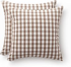 GAMUSI Set of 2 Vichy Checked Cushion Covers 45 x 45 - Decorative Pillow Cases for Sofa with Zipper, Cotton, Breathable and Soft, Taupe
