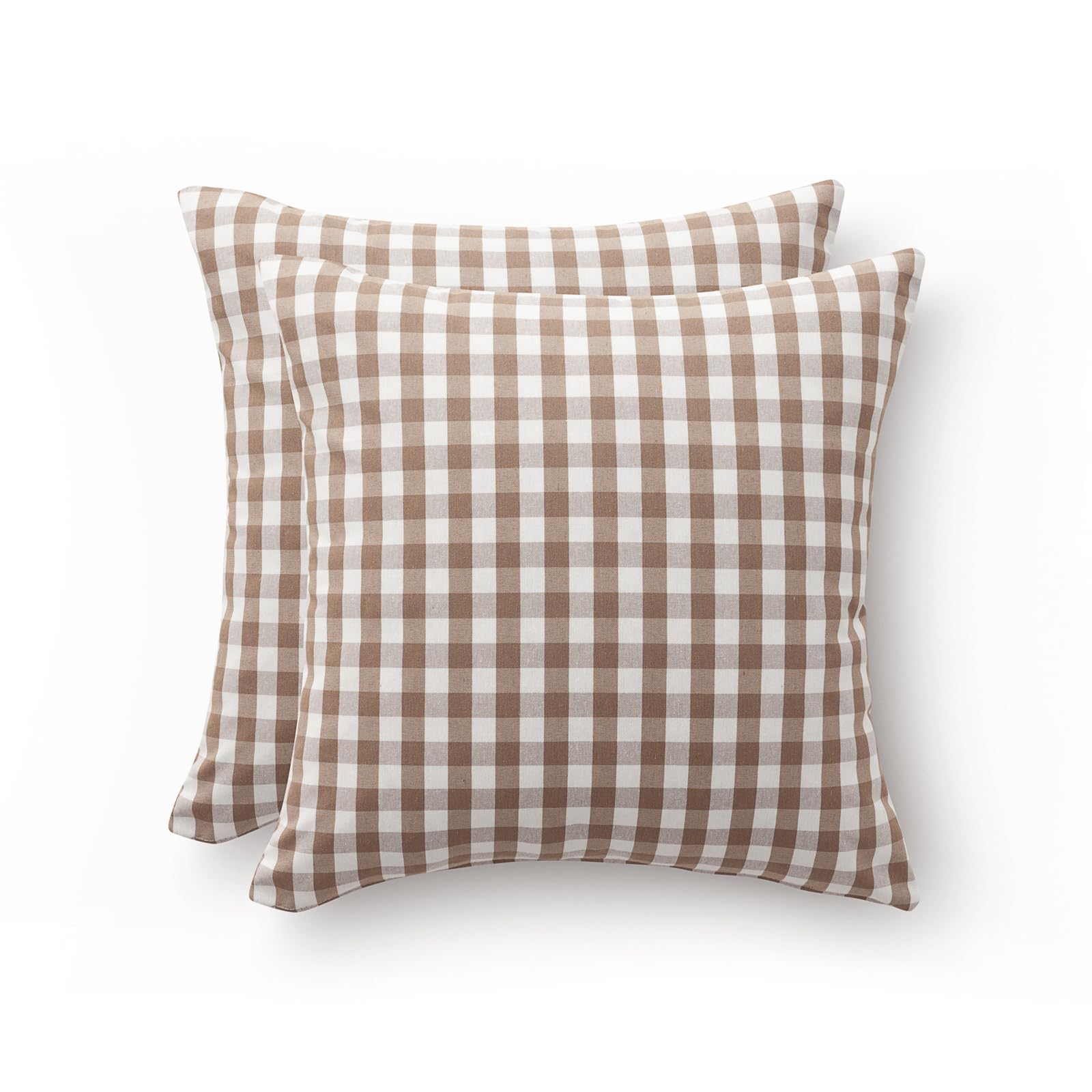 Gamusi Taupe Set Of 2 Vichy Chequered Cushion Cover 45 X 45 – Decorative Cushion Covers Sofa With Zip, Cotton, Breathable And Soft,
