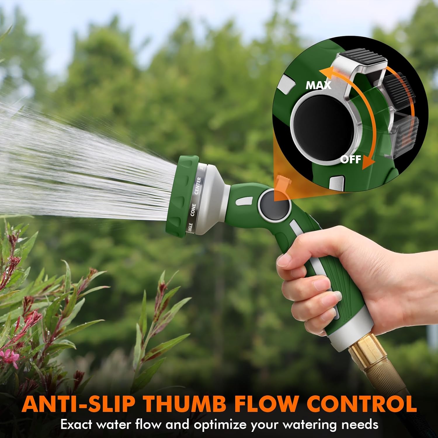 RESTMO Metal Garden Hose Sprayer with 7 Spray Patterns and Flow Control, Heavy Duty Garden Hose Nozzle with 9 Watering Patterns and Thumb Control