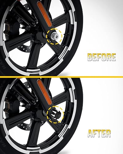 Miniatura 5 de ANONEMOTO Tapa de tuerca de eje delantero negra cubierta de tuerca de horquilla delantera compatible con Harley Davidson 2002-2023 Softail Dyna Iron