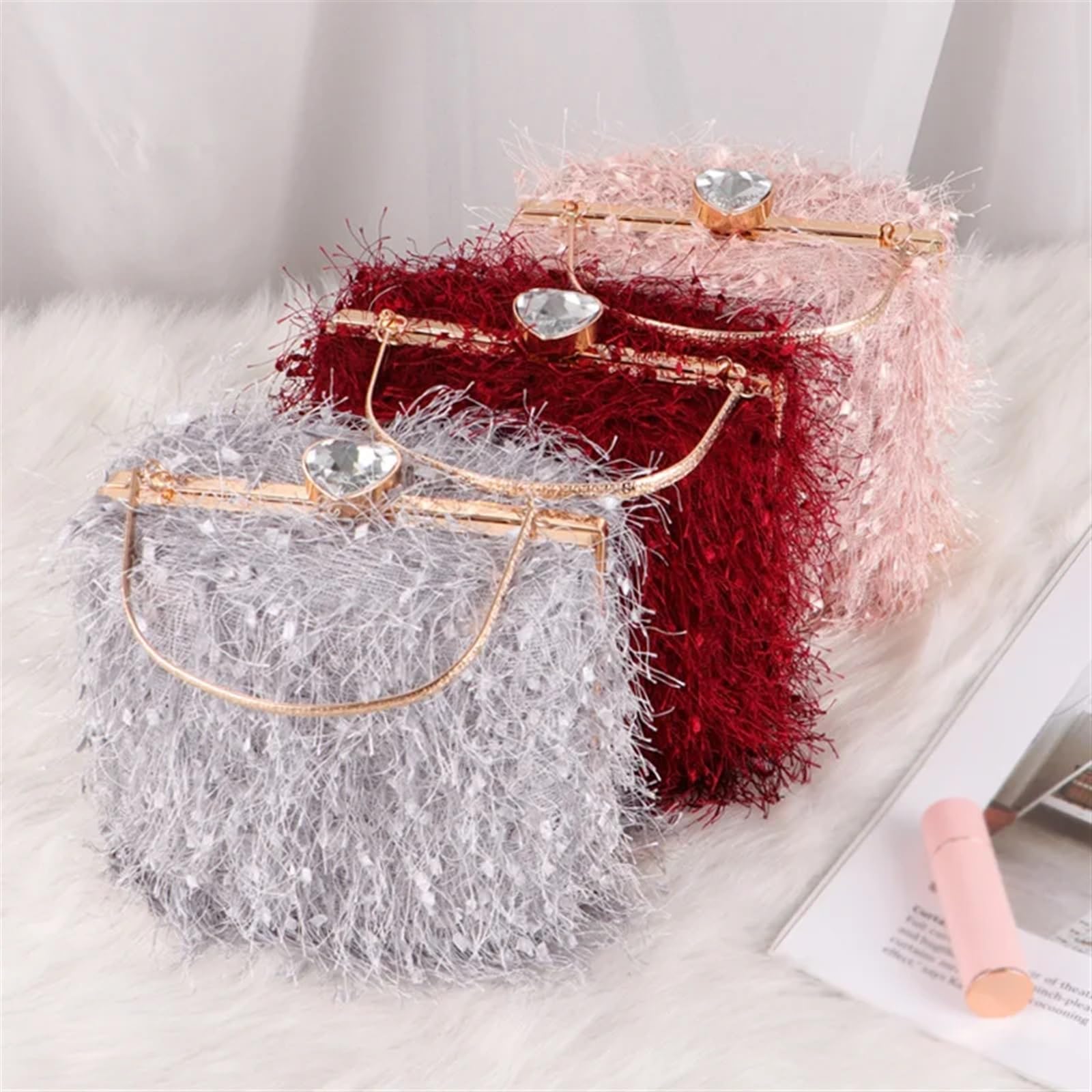 Sac à Main En Plumes Pour Femmes – Pochette Soirée élégante Noir – Mariage, Fête, Sortie – Nylon Léger