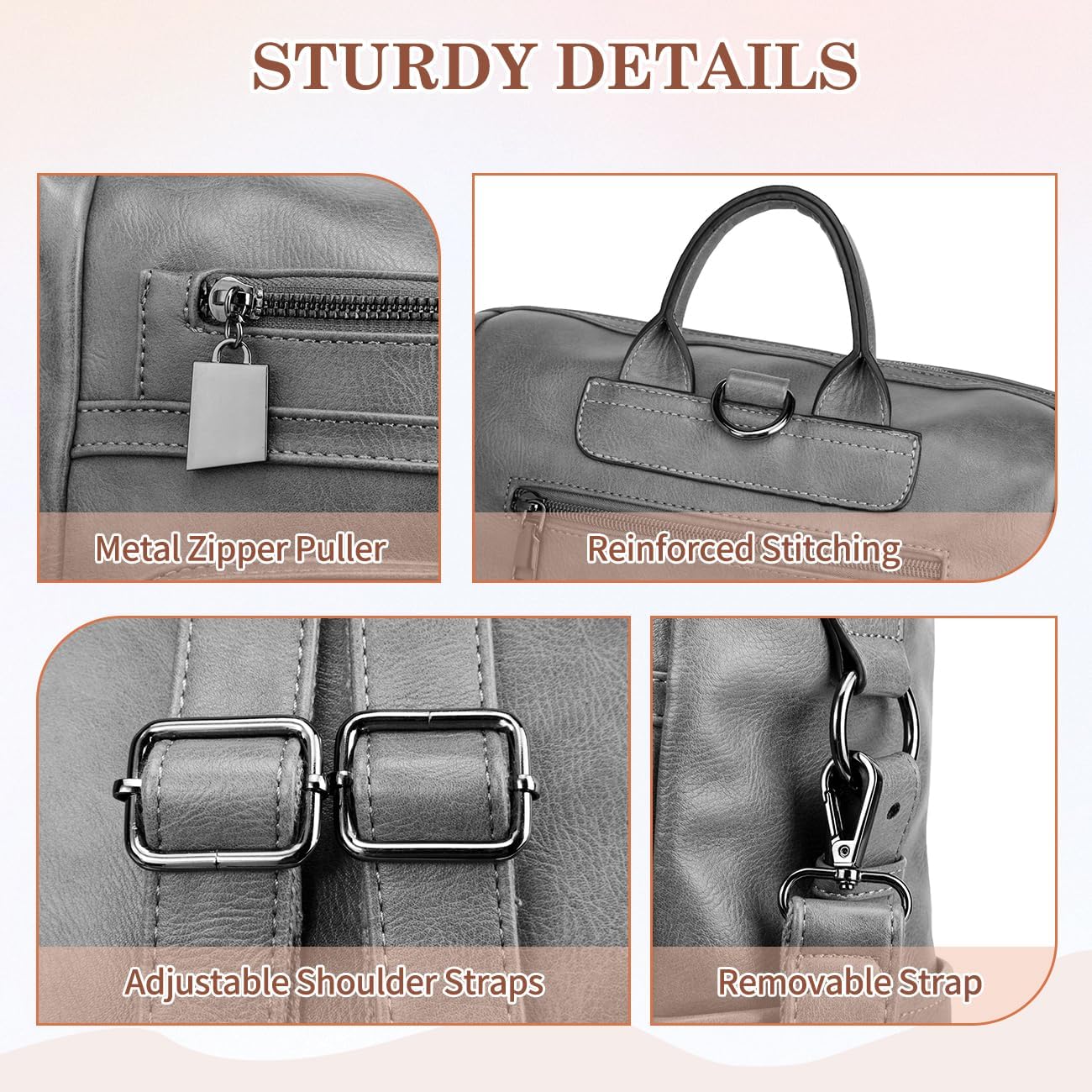 VASCHY Backpack Purse for Women,Fashion Convertible Vegan Leather Shoulder Bags Handbags for Work/Travel/Ladies/College Gray - Image 4