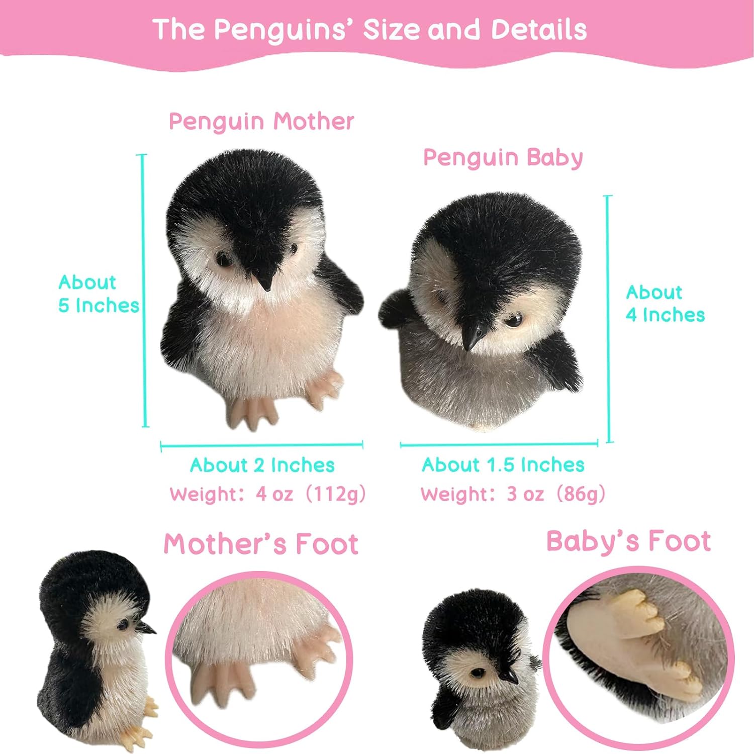 VOLOBE 5 Inches Silicone Penguin, Realistic Silicone Animal with Sleeping Pad Accessories for Kids Boy Girl Birthday Christmas Handmade Gift (5'' Penguin Mother)