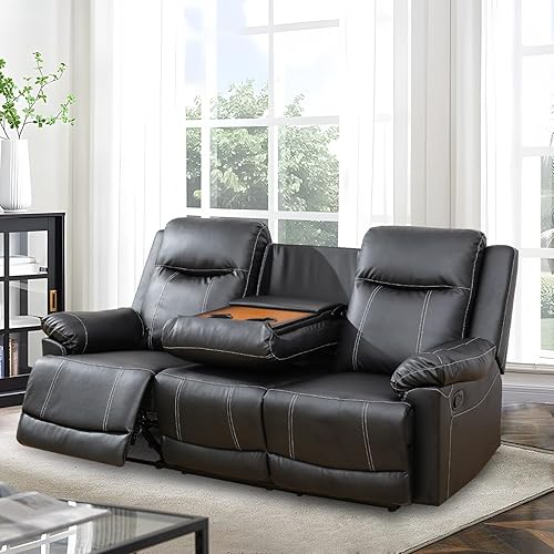 GEBADOL Muebles de sala de estar, sofá reclinable de cuero, sofá reclinable manual con portavasos para casadormitoriooficinaapartamento (negro1