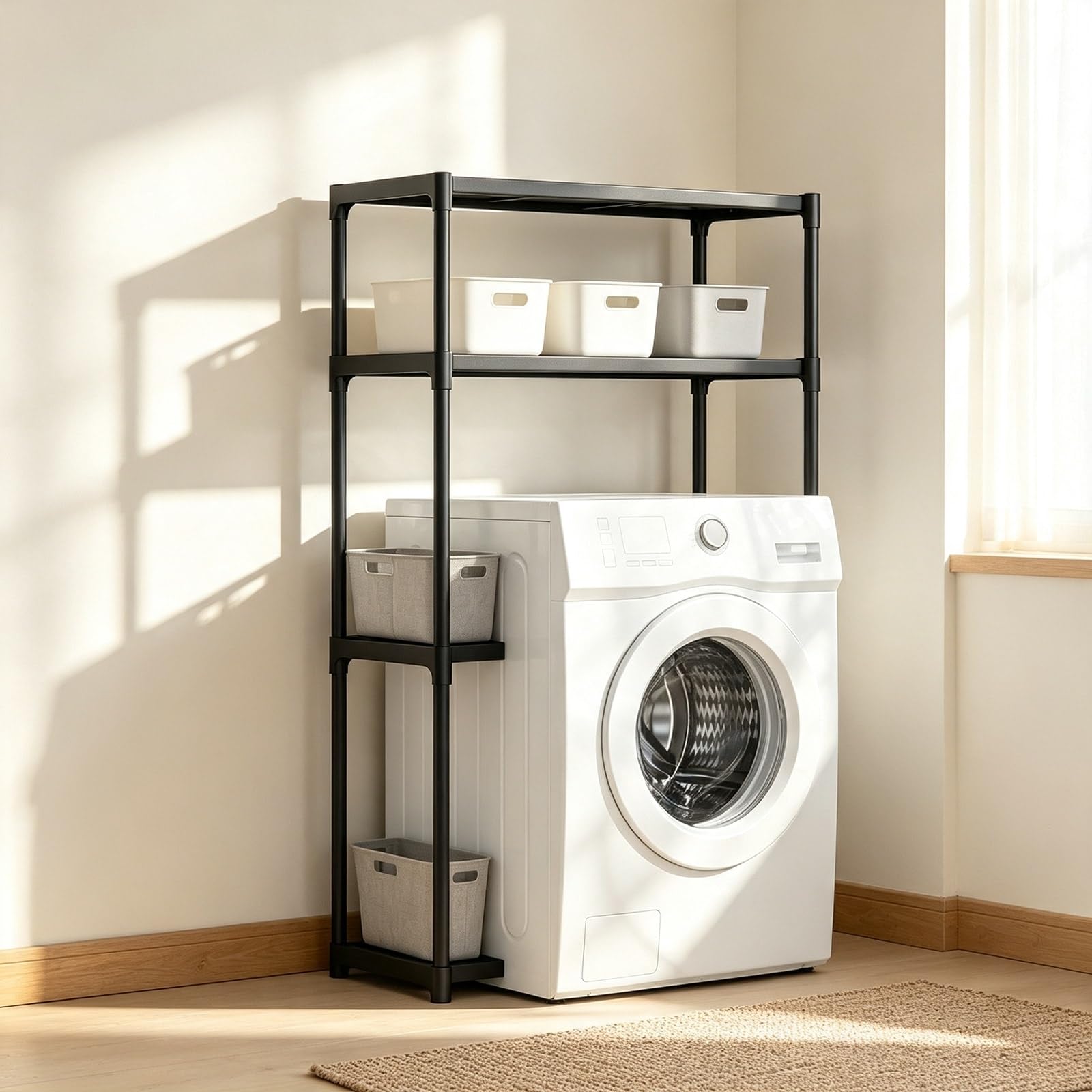 Regal über Waschmaschine, 2 Ebenen Weiß für Waschküche und Bad