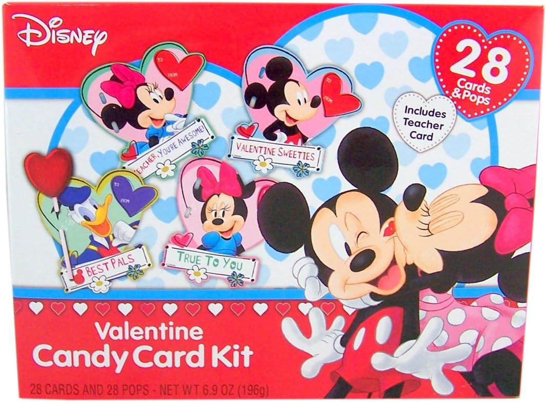 Disney Mickey and Friends Character Valentine's Day Candy Card Exchange Kit, 28 Count