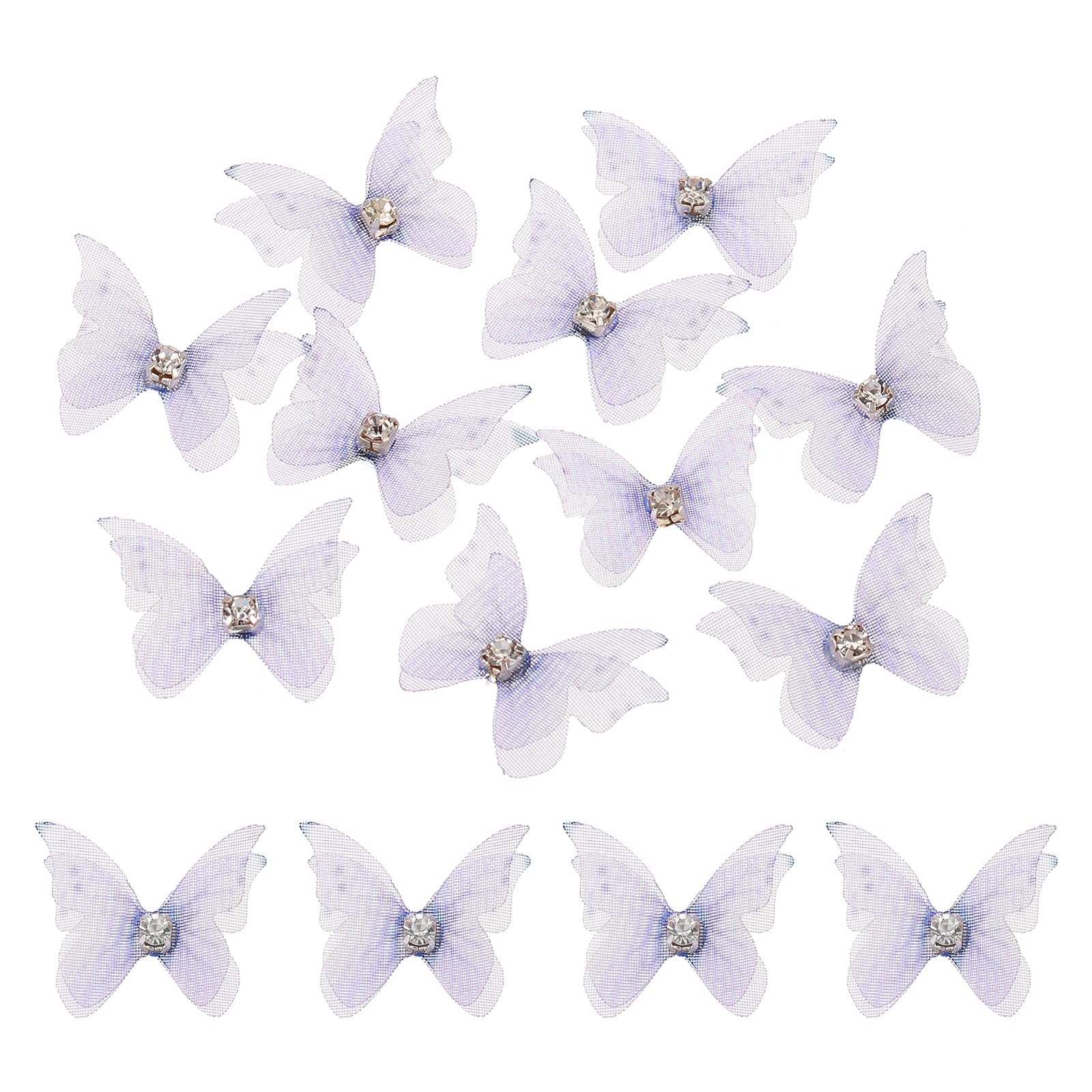 sourcing map 30Pcs Sheer Mesh Butterfly Appliques, 20mm Two Layers Butterflies with Gem Applique Patch DIY 3D Craft Ornament for Wedding Party Home Decor Clothes, Violet