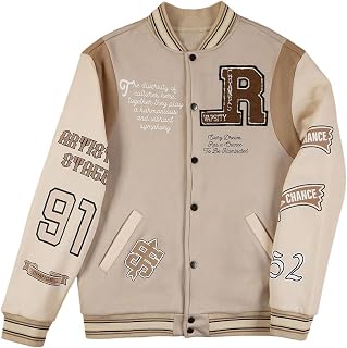 SOLYHUX Men's Letter Graphic Varsity Jacket - Vintage Button Front Baseball Streetwear Long Sleeve
