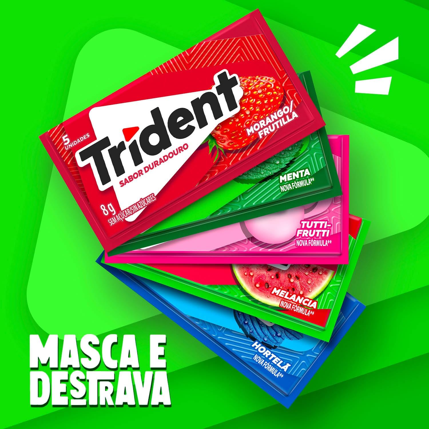 Chiclete Trident Morango Sem Açúcar - Caixa com 21 unid. de 8g