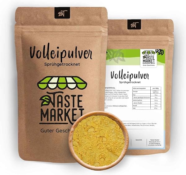 Volleipulver 1 kg | Rührei Kochen Backen | Ei Ersatz | Sprühgetrocknet | Vollei | TASTE MARKET | - 1