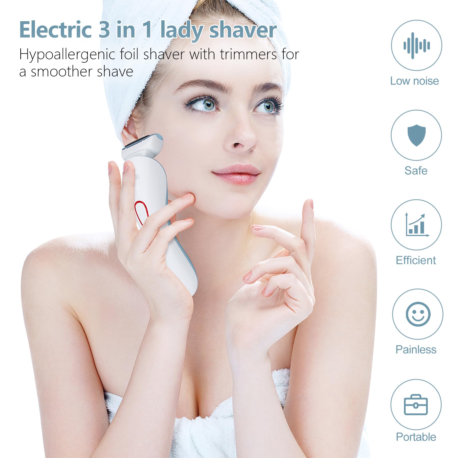 yusvwkj Electric Shaver for Women Painless Womens Razor for Face Legs Underarms Bikini Cordless Wet & Dry Lady Shaver for Women Rechargeable Waterproof Lady Body Shaver with LED Light - Image 4