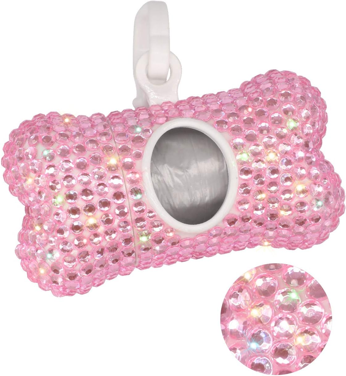 Soleebee Bling Crystal Bone Shaped Pet Waste Bag Dispenser with 1 Roll Waste Bags (Pink)