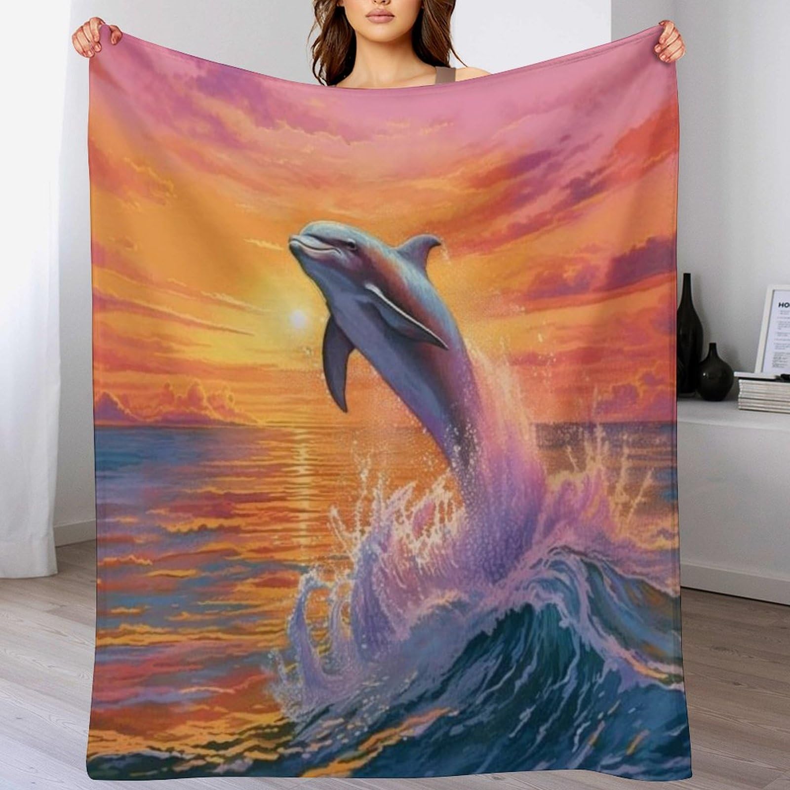 Couverture douce moelleuse dauphin chaude pour lit et canapé