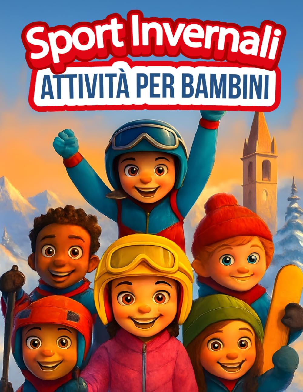 Sport invernali Libro di attività per bambini: Impara, gioca e colora attraverso 16 sport invernali: labirinti, ricerca di parole, pagine da colorare, ... e altri giochi divertenti. Dai 6 ai 12 anni.