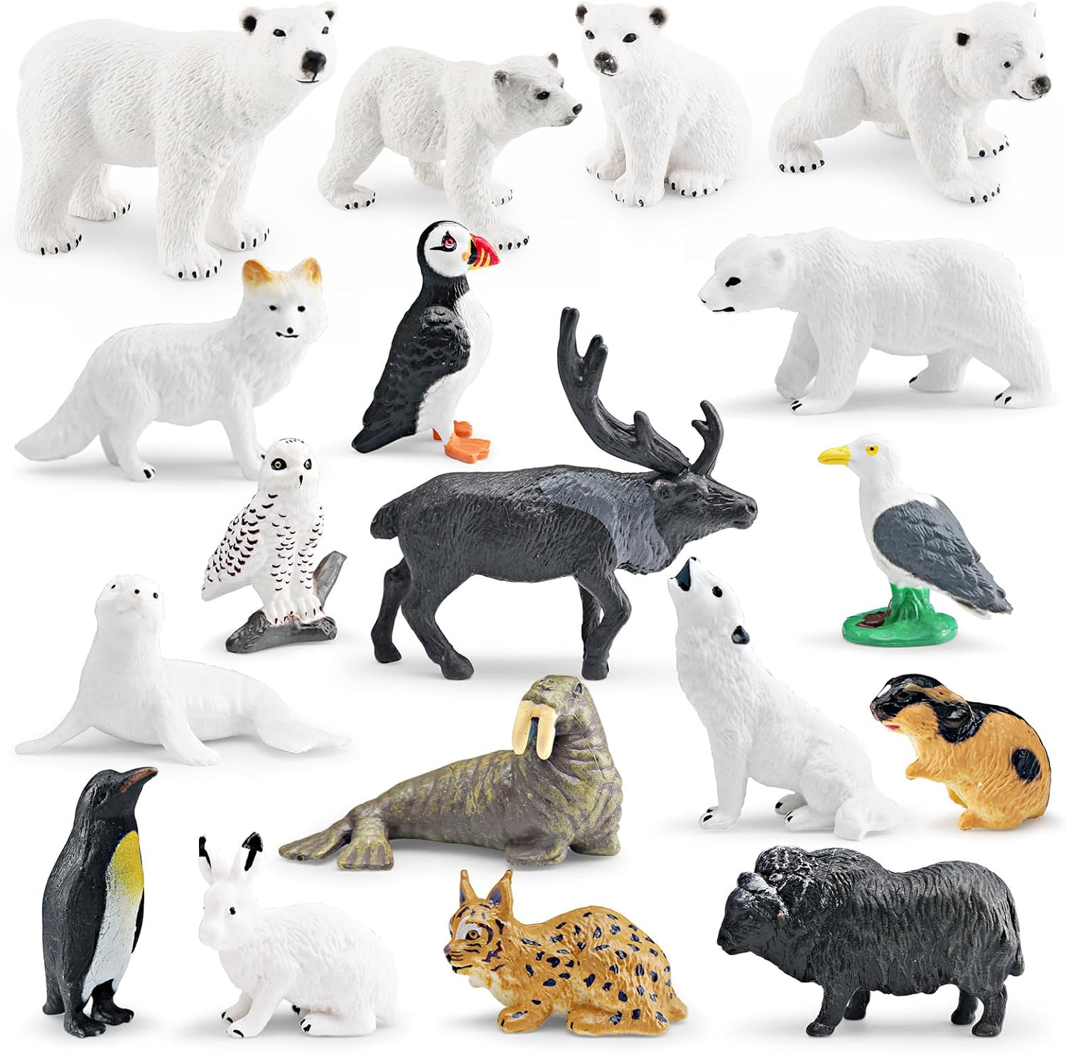 18PCS Arctic Polar Bears Figurines Set Arctic Animals Toys with Igloo,Whales,Caribou,Penguin,Walrus Figurinesfor Cake Toppers Birthday Preschool Educational Gift