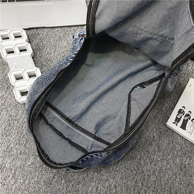 Vintage Denim Backpack Casual Style Daypack Shoulder Bag Rucksack Classic Jeans Backpacks Lightweight Handbag Purse (Blue) - Image 5