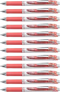  EnerGel RTX Retractable Liquid Gel Ink Pen, (0.7mm) Medium line, Coral Pink Ink, Box of 12 Pens (BL77-P3)