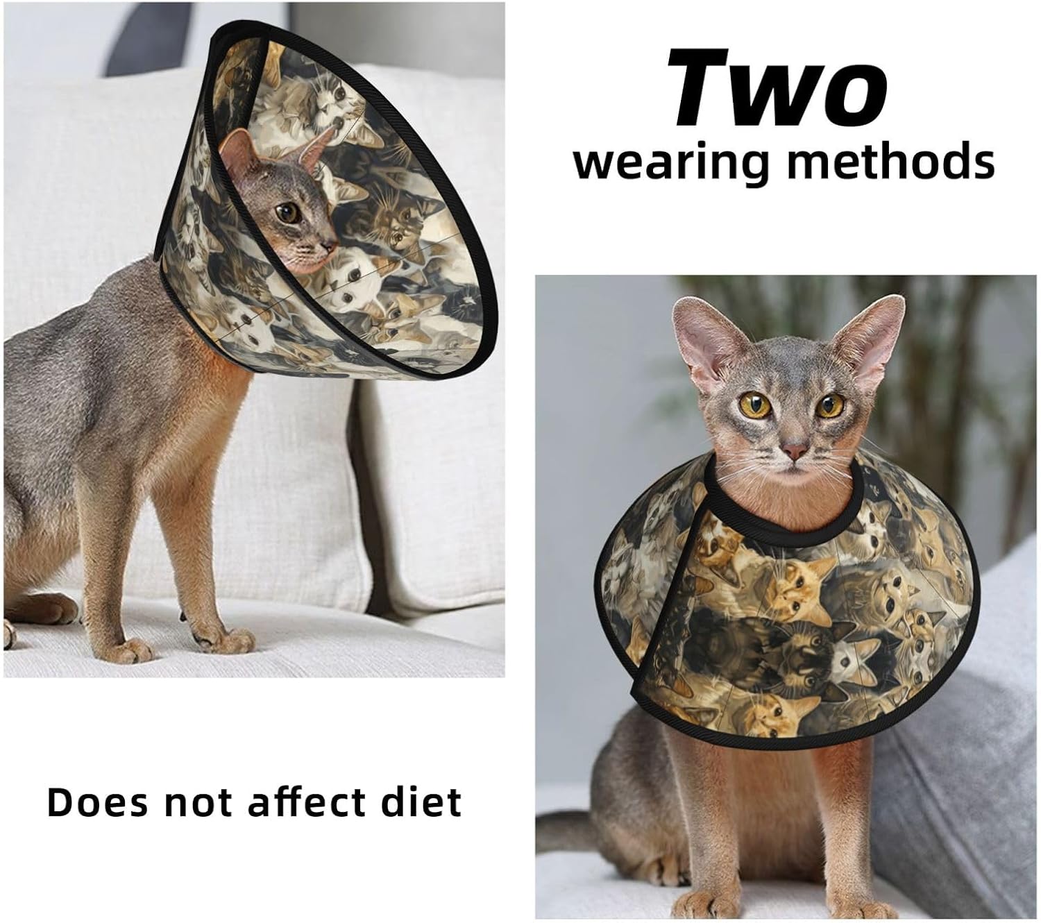 Cat Print Cat Cone Collar, Adjustable Elizabethan Collar, Soft Dog Recovery Collars, for Small Large Cats