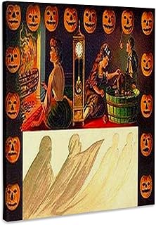 3dRose, Vintage Halloween Jack oLanterns and Ghost, Museum Grade Canvas Wrap 14x11