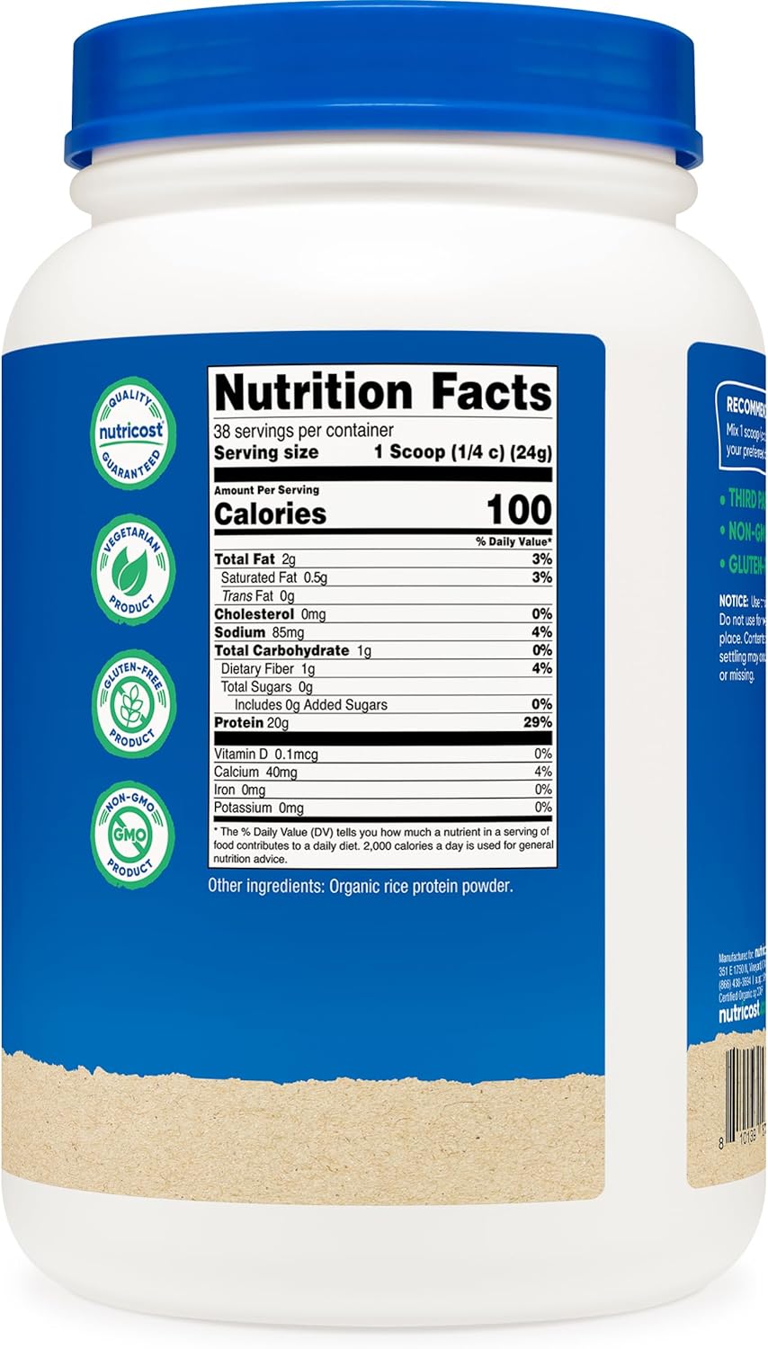 Nutricost Organic Rice Protein Powder (2 LB) - Gluten-Free, Non-GMO (from Brown Rice) - Image 5